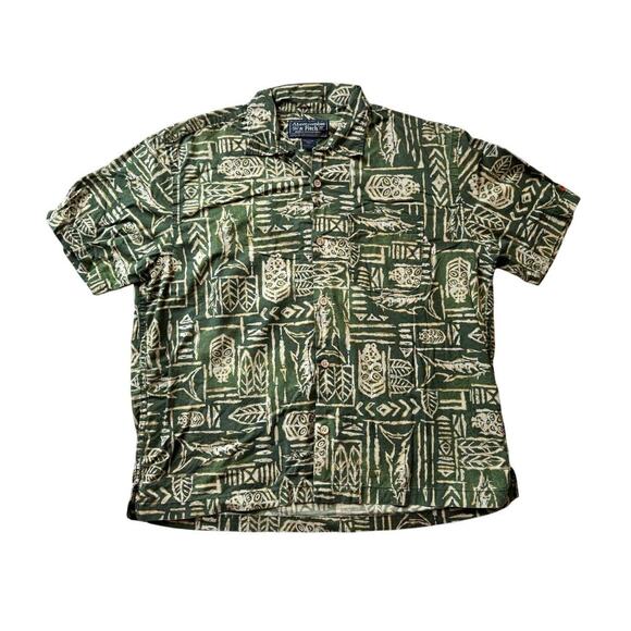 Abercrombie & Fitch casual Tiki Tribal collared button up shirt, size L; cotton - Picture 1 of 8